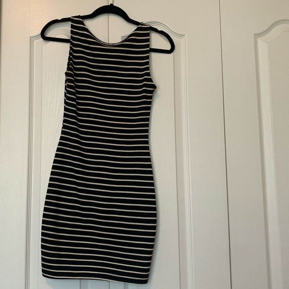 Black white white stripes mini dress